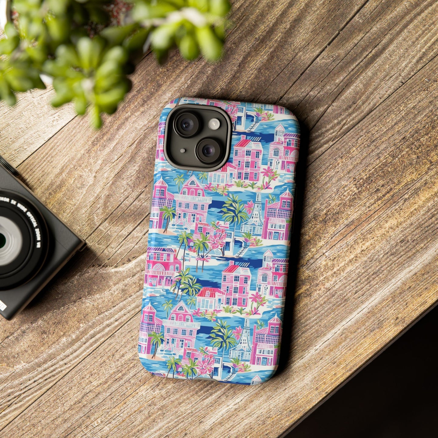 Pink Coastal Houses phone case | Tough Case | iPhone 17