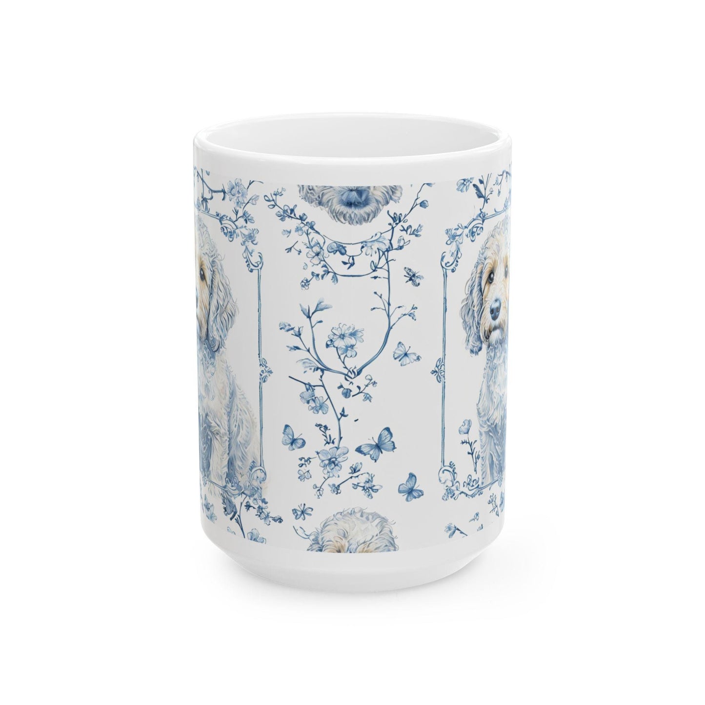 Coffee Mug, Blue Floral Puppy