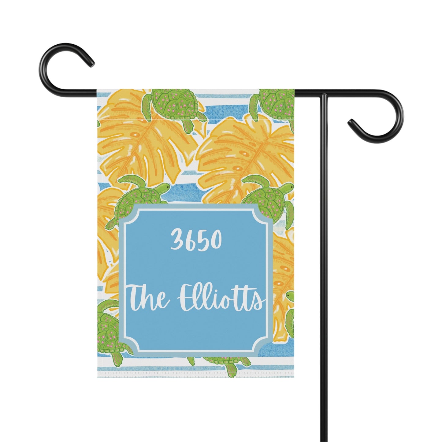 Personalized Welcome Blue Stripe Hibiscus and Sea Turtles Flags | Address and Name Flag | Personalized Name Flag |  Summer Outdoor Garden