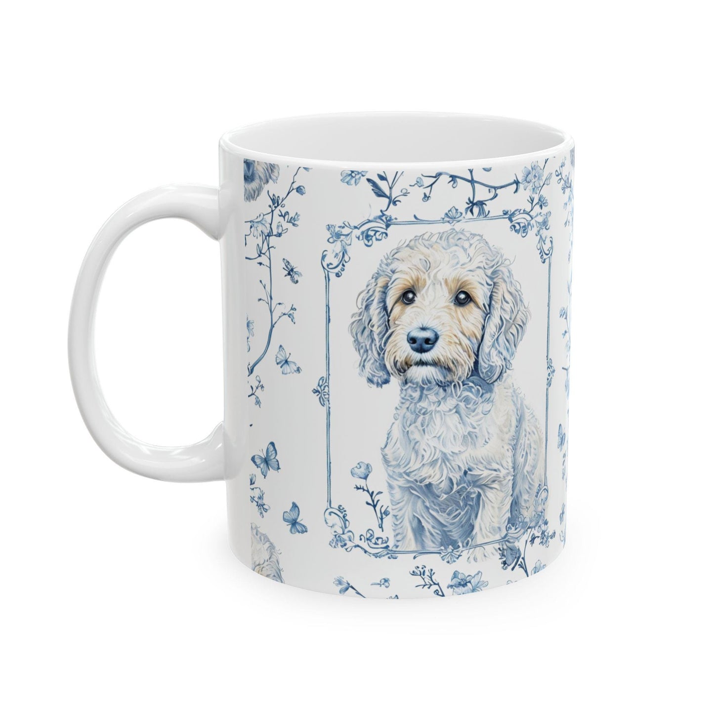 Coffee Mug, Blue Floral Puppy