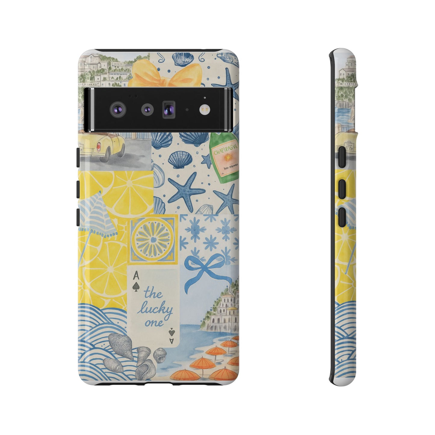 Coastal Collage Phone Case | Beach Shells, Starfish, Lemon, Scenic Travel | Italian Summer