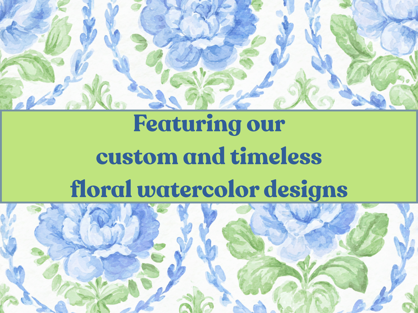 Blue Floral Damask Shower Curtain | Watercolor Rose Pattern