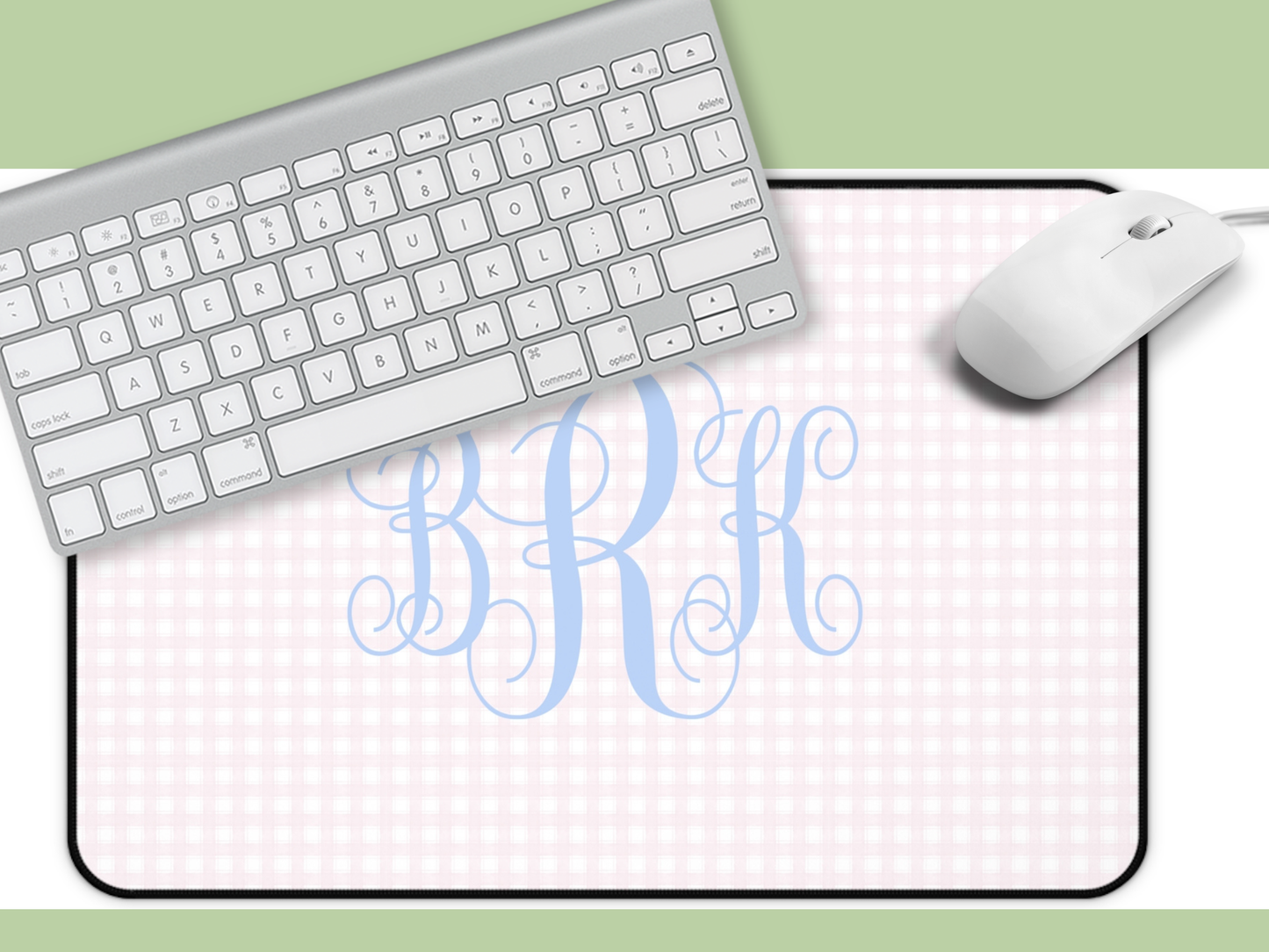 Blue Script Monogram Desk Mat | Pink Gingham Mouse Pad