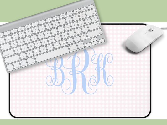 Blue Script Monogram Desk Mat | Pink Gingham Mouse Pad
