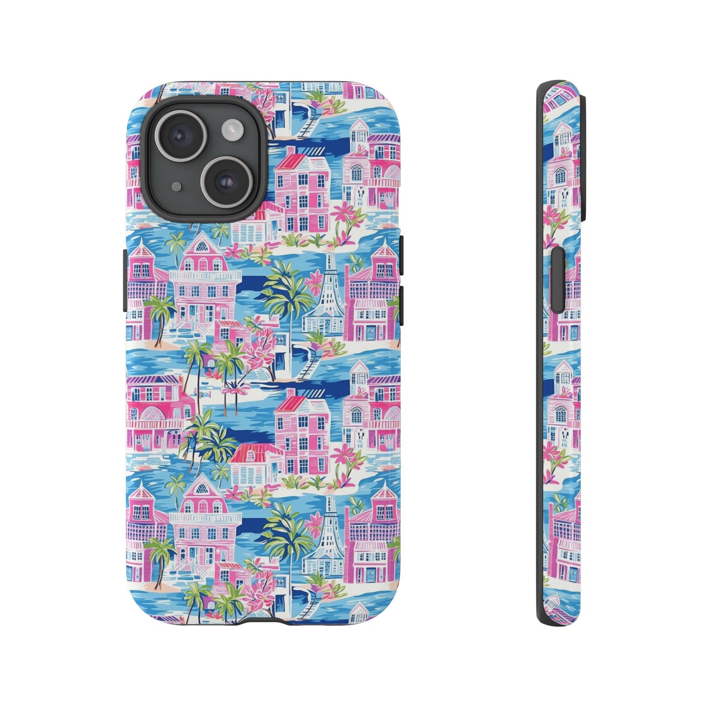 Pink Coastal Houses phone case | Tough Case | iPhone 17