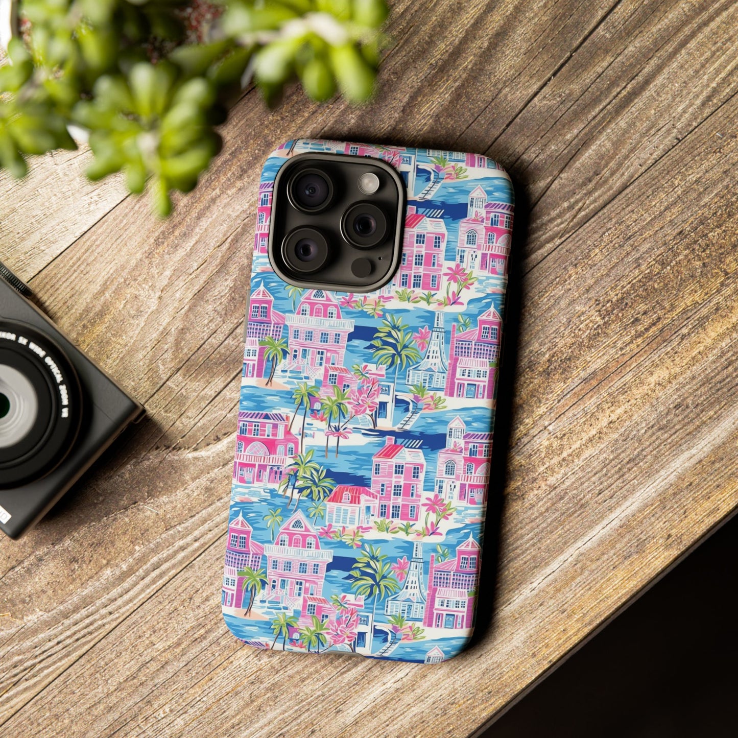Pink Coastal Houses phone case | Tough Case | iPhone 17