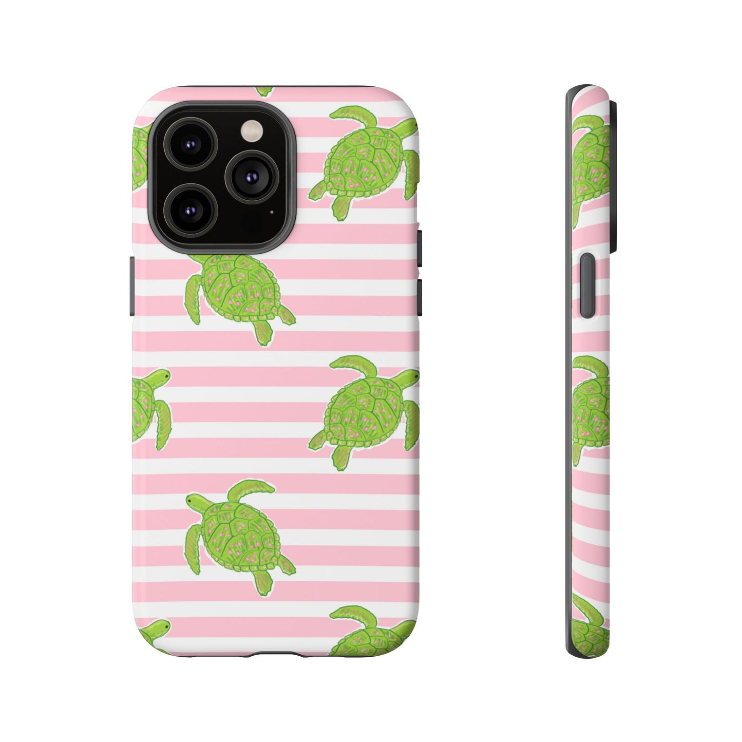 Green Sea Turtles Phone Case | Pink Stripes Tough Case | iPhone 17