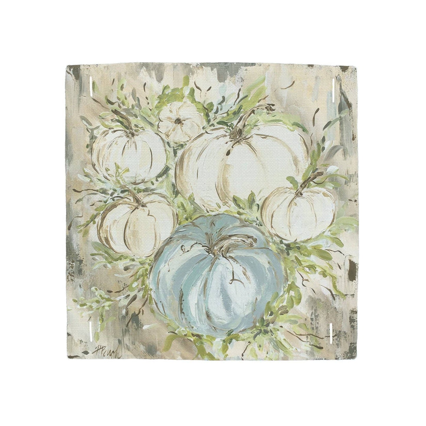 Painted Pumpkins Cream and Blue Square Pillow Swap