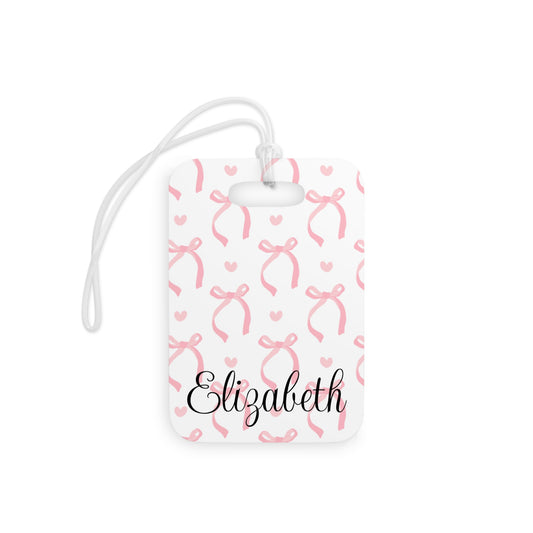 Personalized Pink Bow Luggage Tag — Custom Name Travel ID