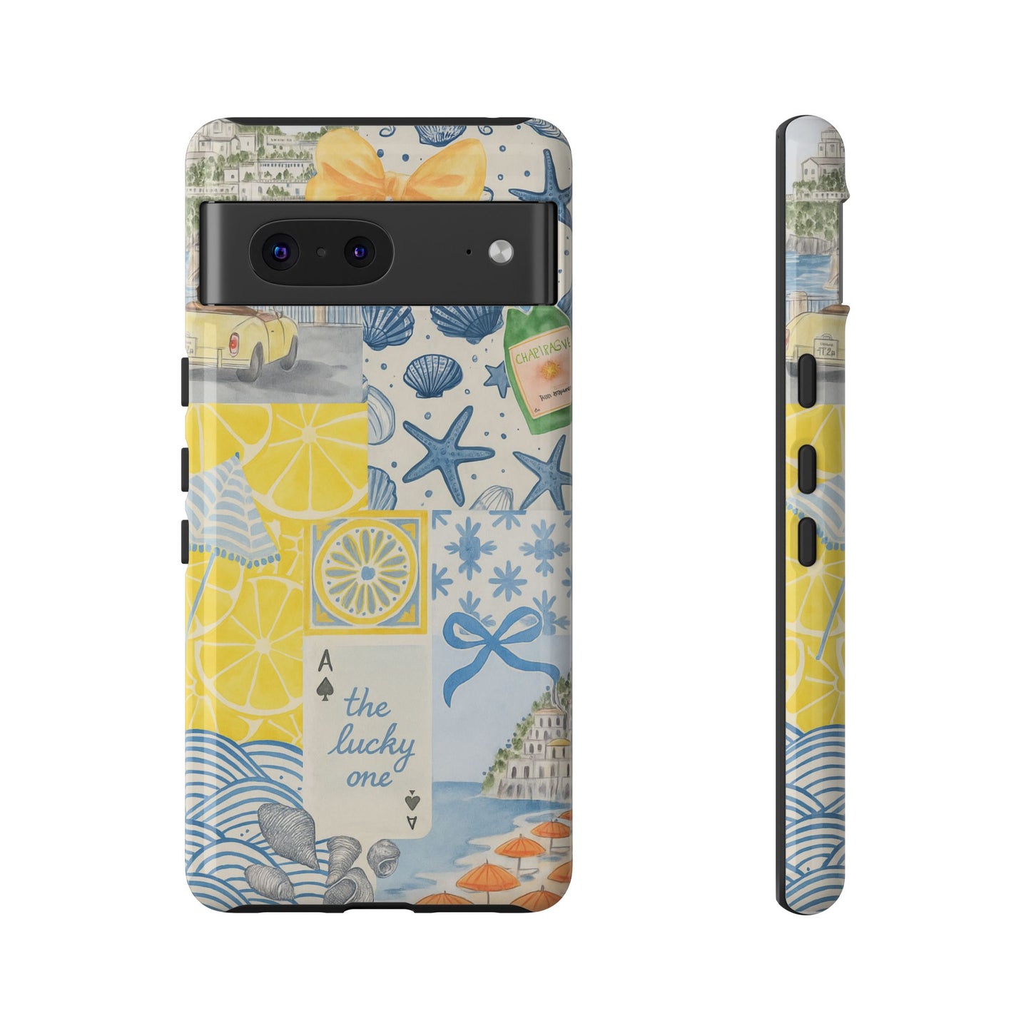 Coastal Collage Phone Case | Beach Shells, Starfish, Lemon, Scenic Travel | Italian Summer