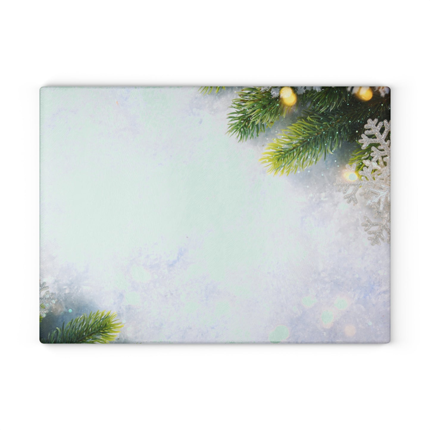 Holiday Pine Glass Cutting Board — Festive Evergreen & Snowflake Kitchen Board