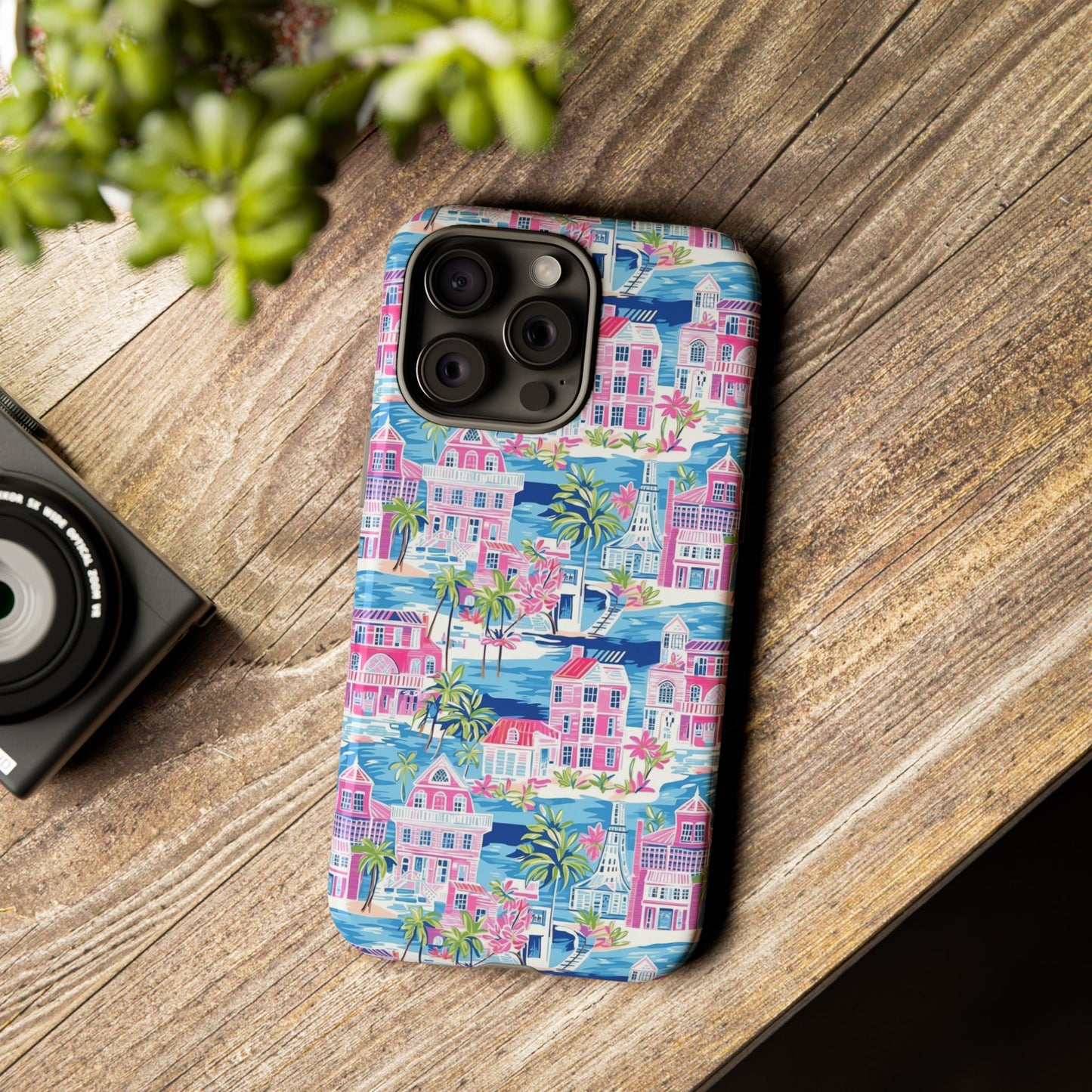 Pink Coastal Houses phone case | Tough Case | iPhone 17