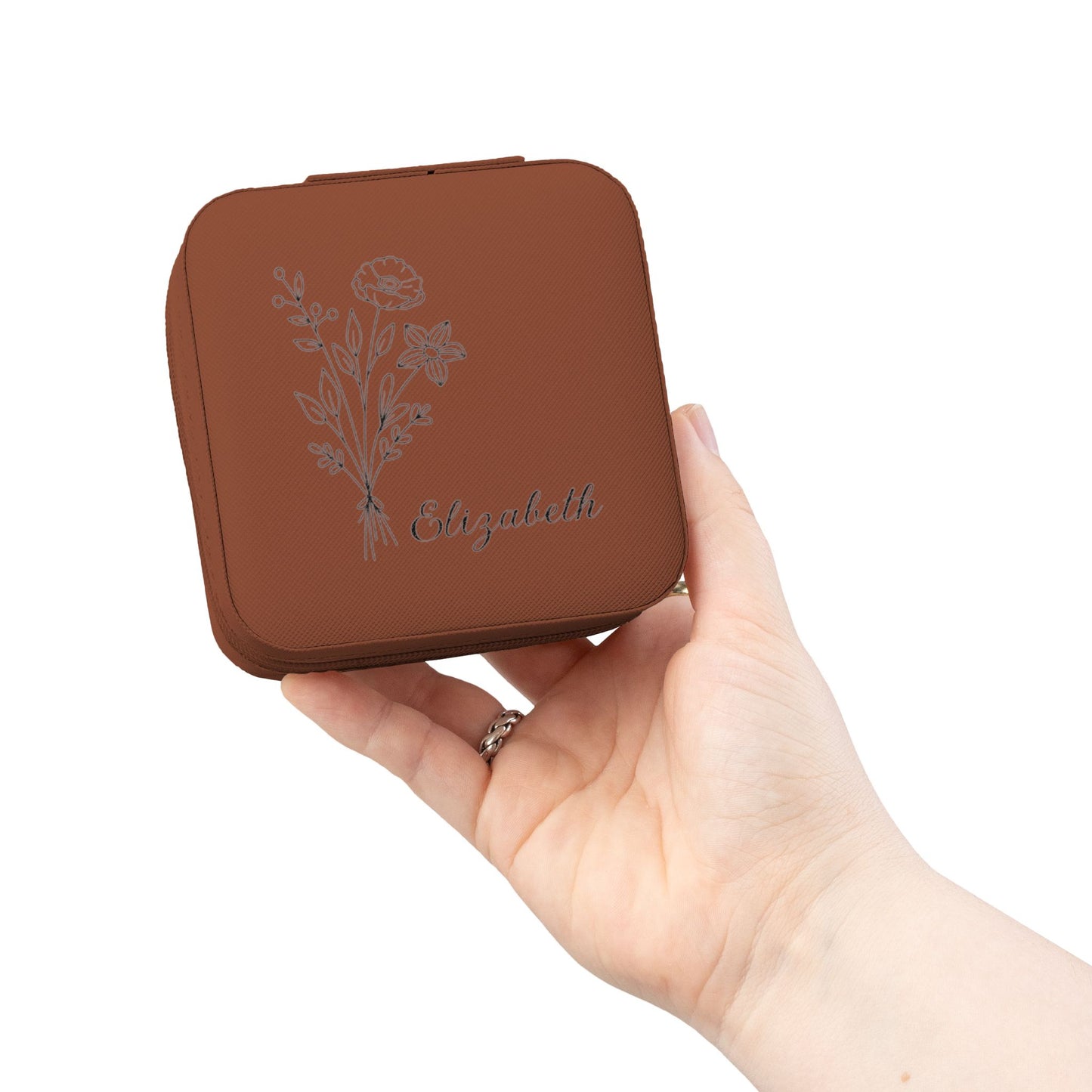 Personalized Wildflowers Jewelry Travel Case — Compact Floral Travel Organizer