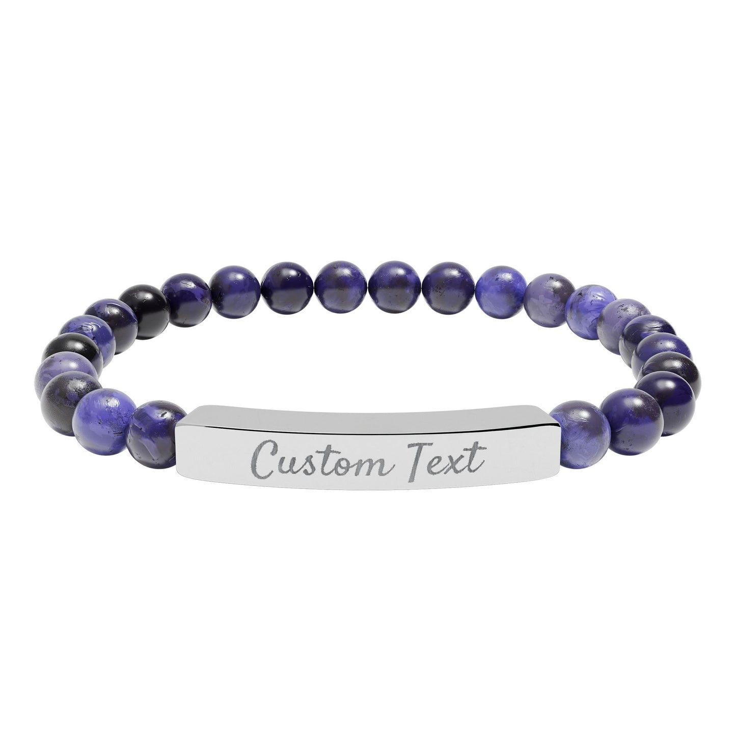 Engravable Natural Stone Bar Bracelet — Custom Name Stretch Bracelet