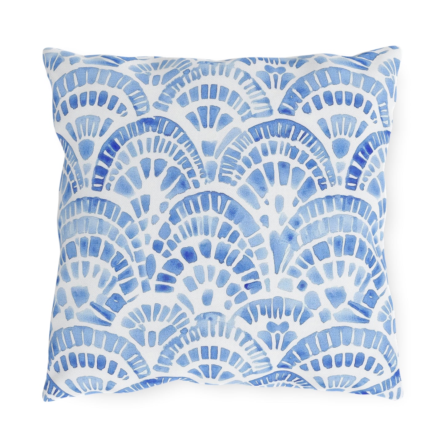 Blue White Watercolor Nautical Seashell Outdoor Pillows