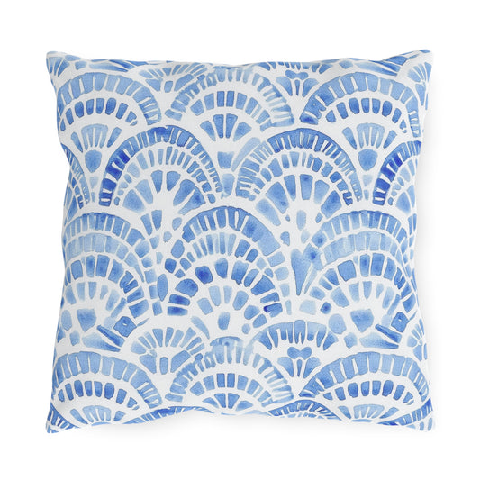 Blue White Watercolor Nautical Seashell Outdoor Pillows