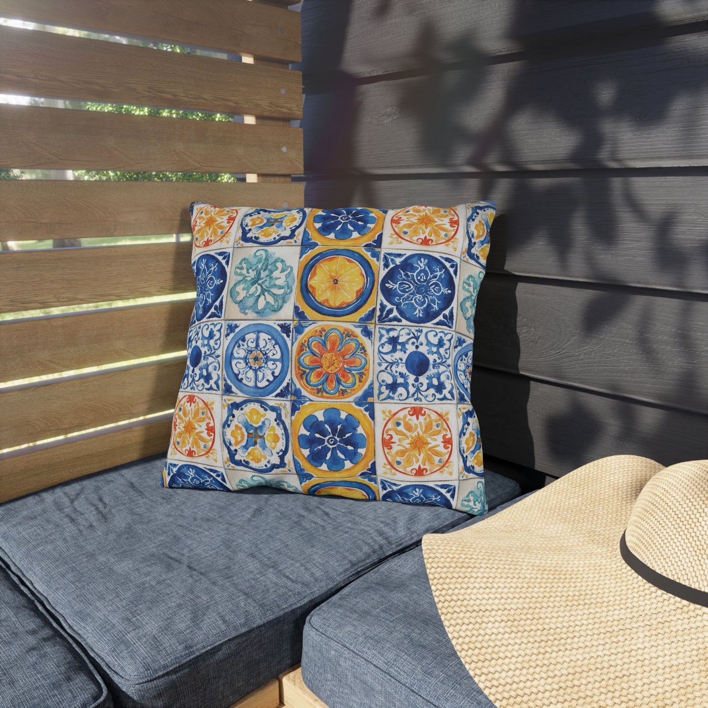 Bright Multicolor Abstract Tile Mosaic Outdoor Pillows