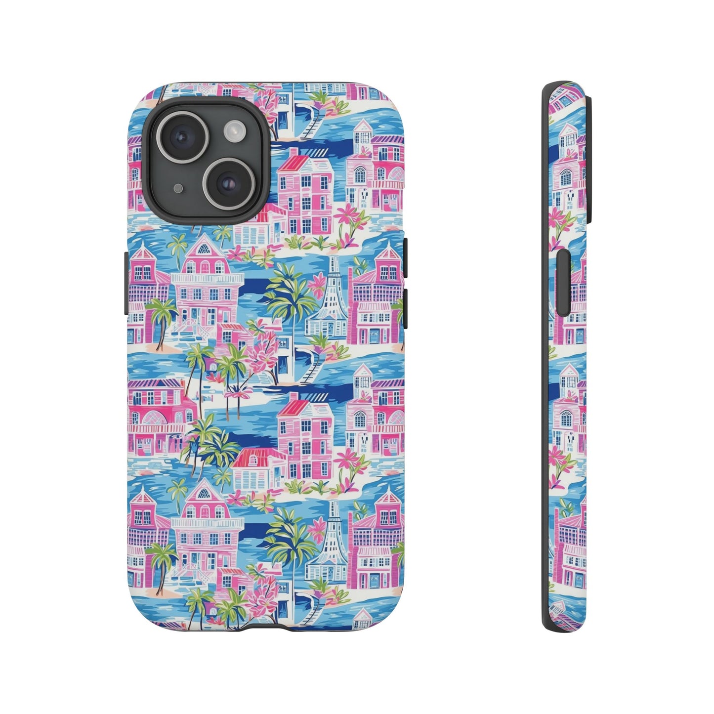Pink Coastal Houses phone case | Tough Case | iPhone 17