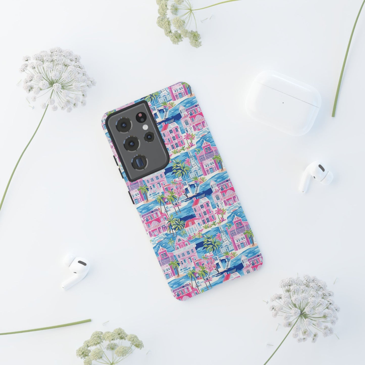 Pink Coastal Houses phone case | Tough Case | iPhone 17