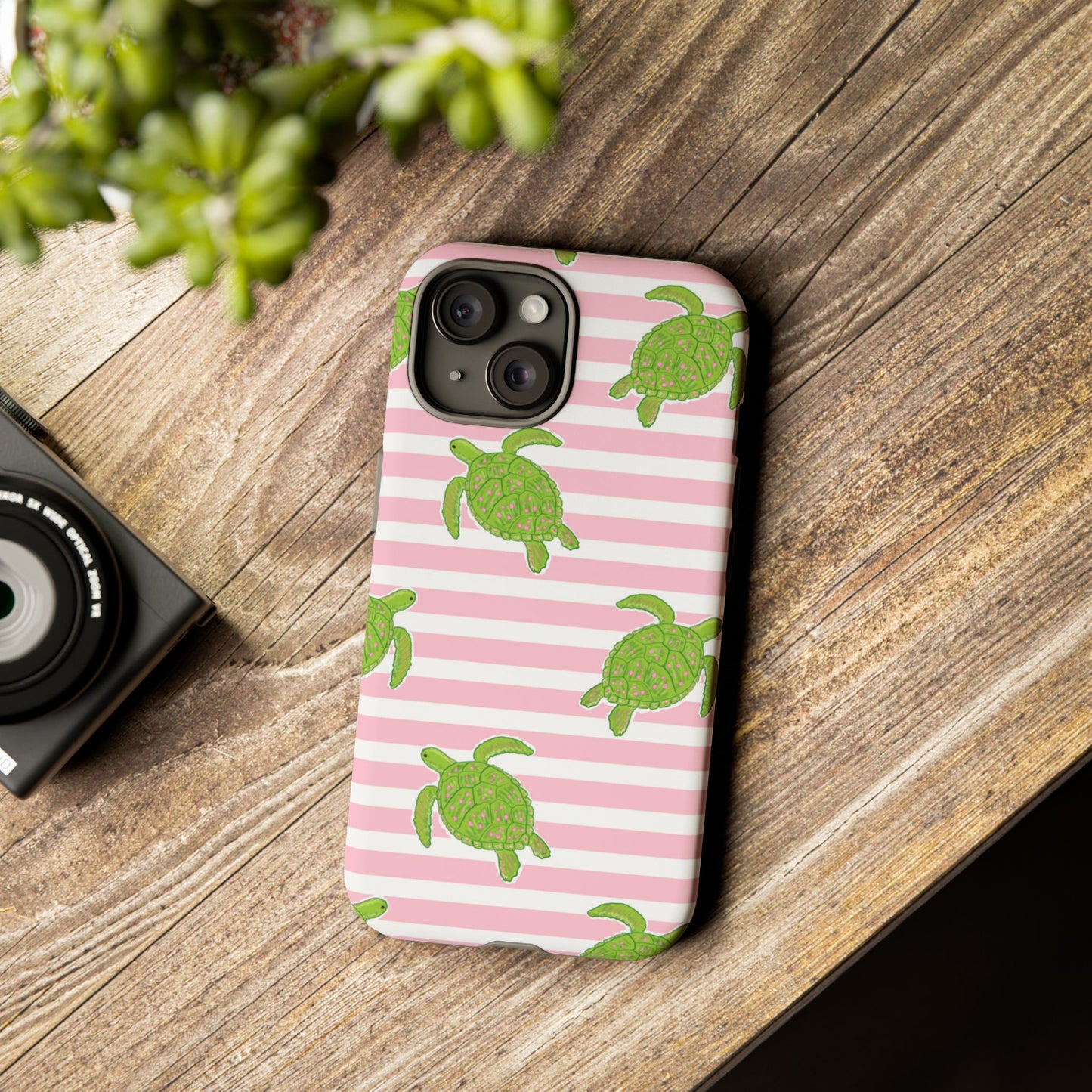 Green Sea Turtles Phone Case | Pink Stripes Tough Case | iPhone 17