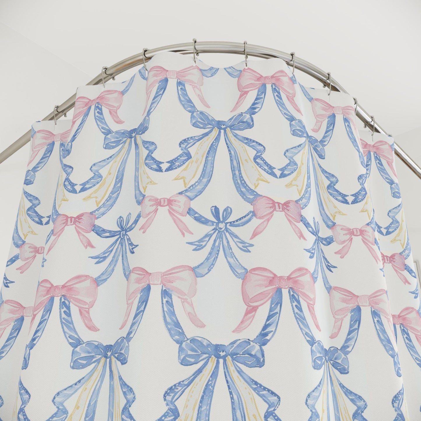 Custom Shower Curtain, Pink and Blue Bows