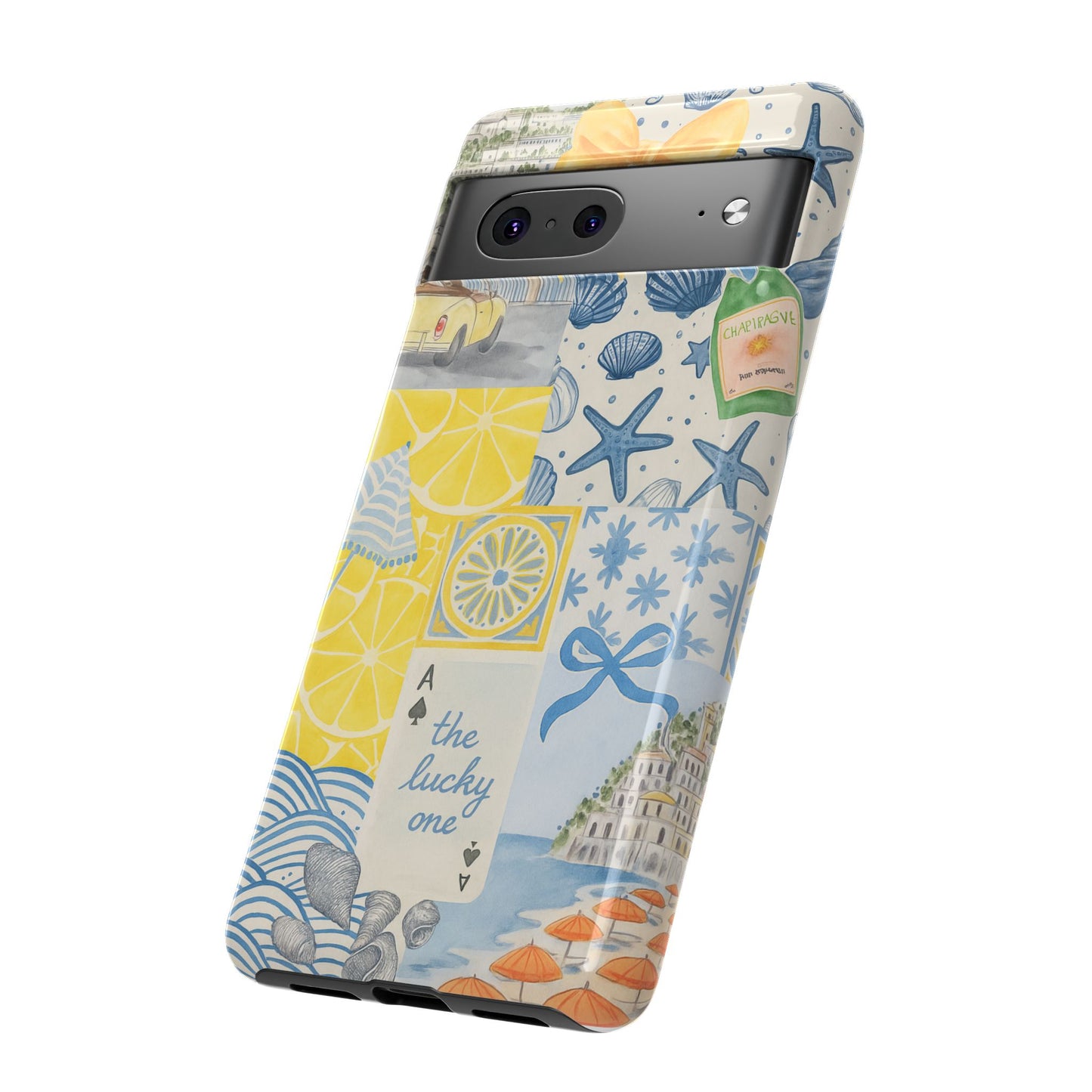 Coastal Collage Phone Case | Beach Shells, Starfish, Lemon, Scenic Travel | Italian Summer