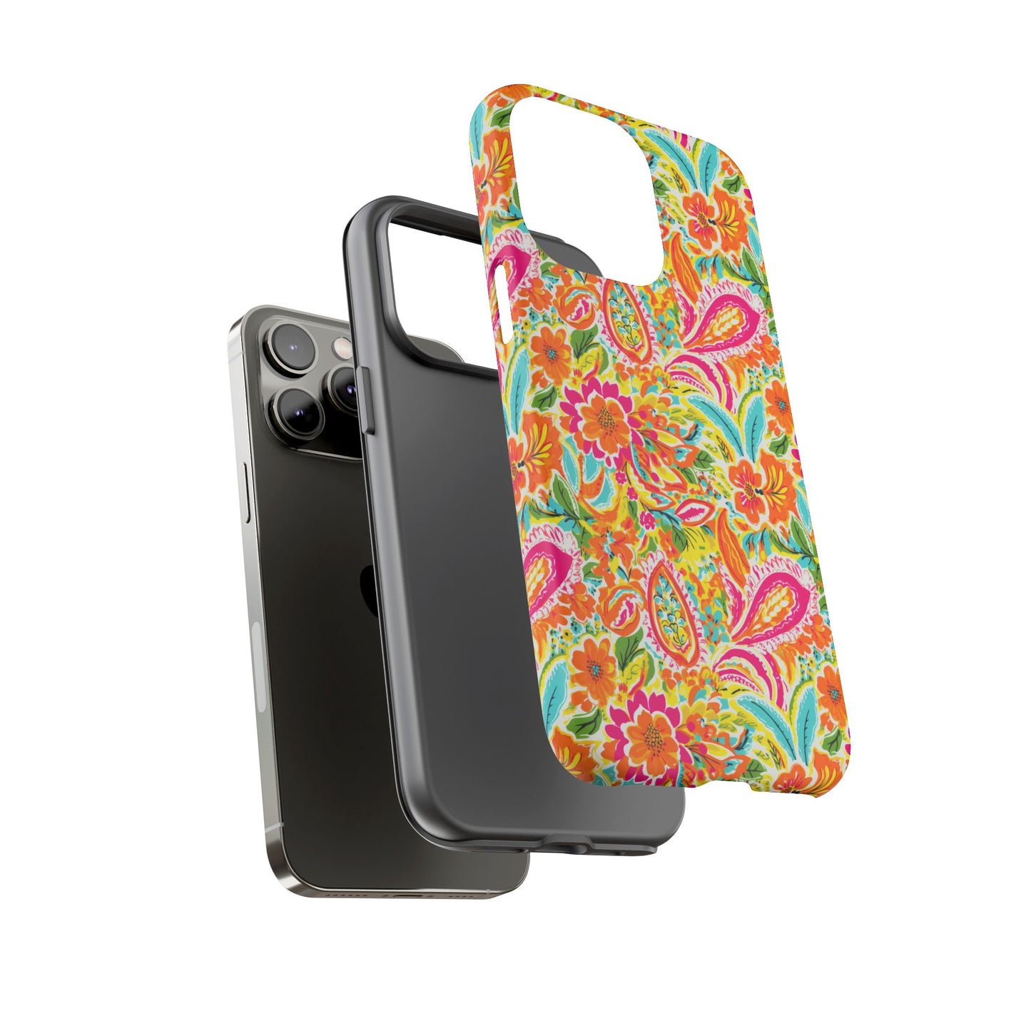 Vibrant Floral Paisley phone case | Tough Cases | Orange and Pink Floral | iPhone 17