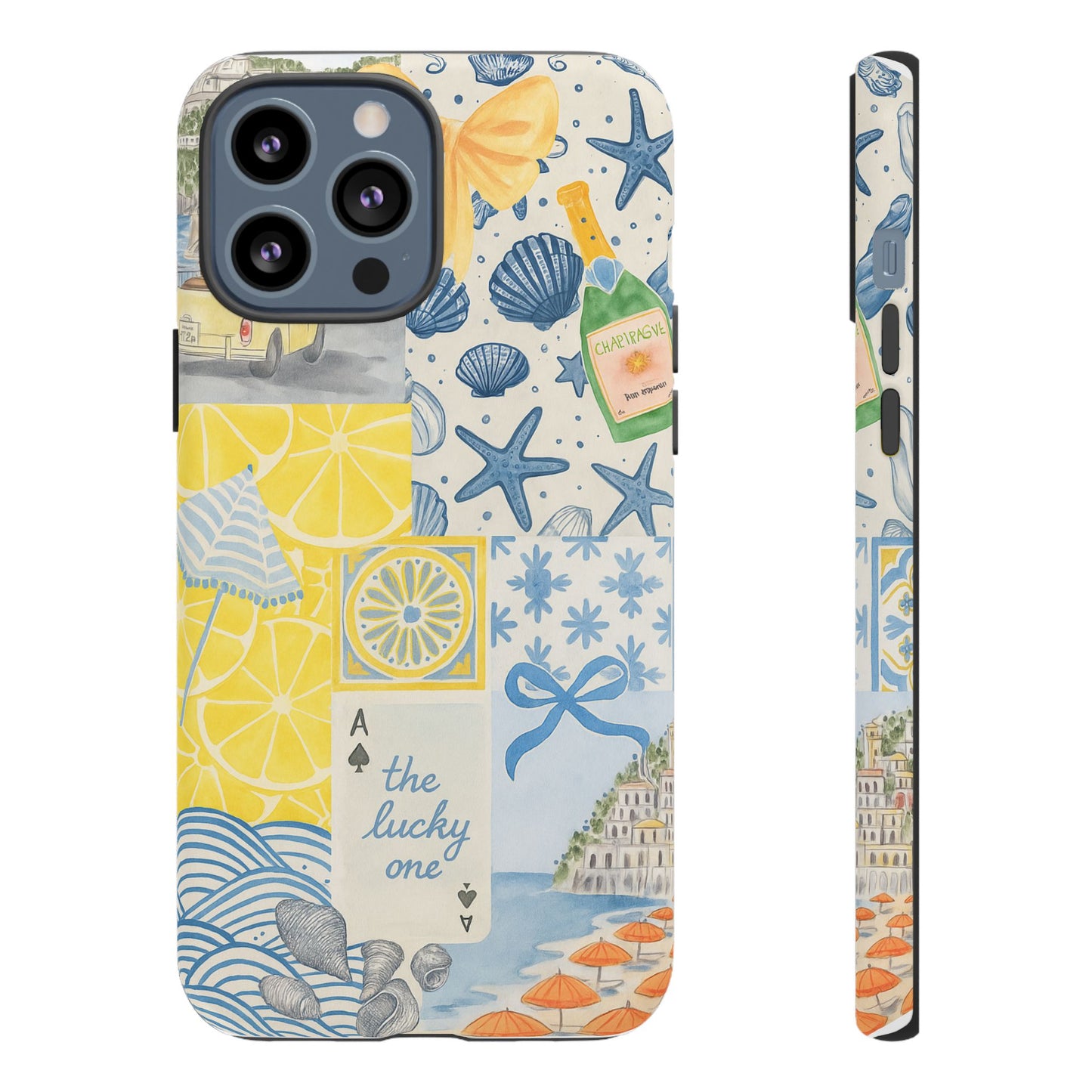 Coastal Collage Phone Case | Beach Shells, Starfish, Lemon, Scenic Travel | Italian Summer