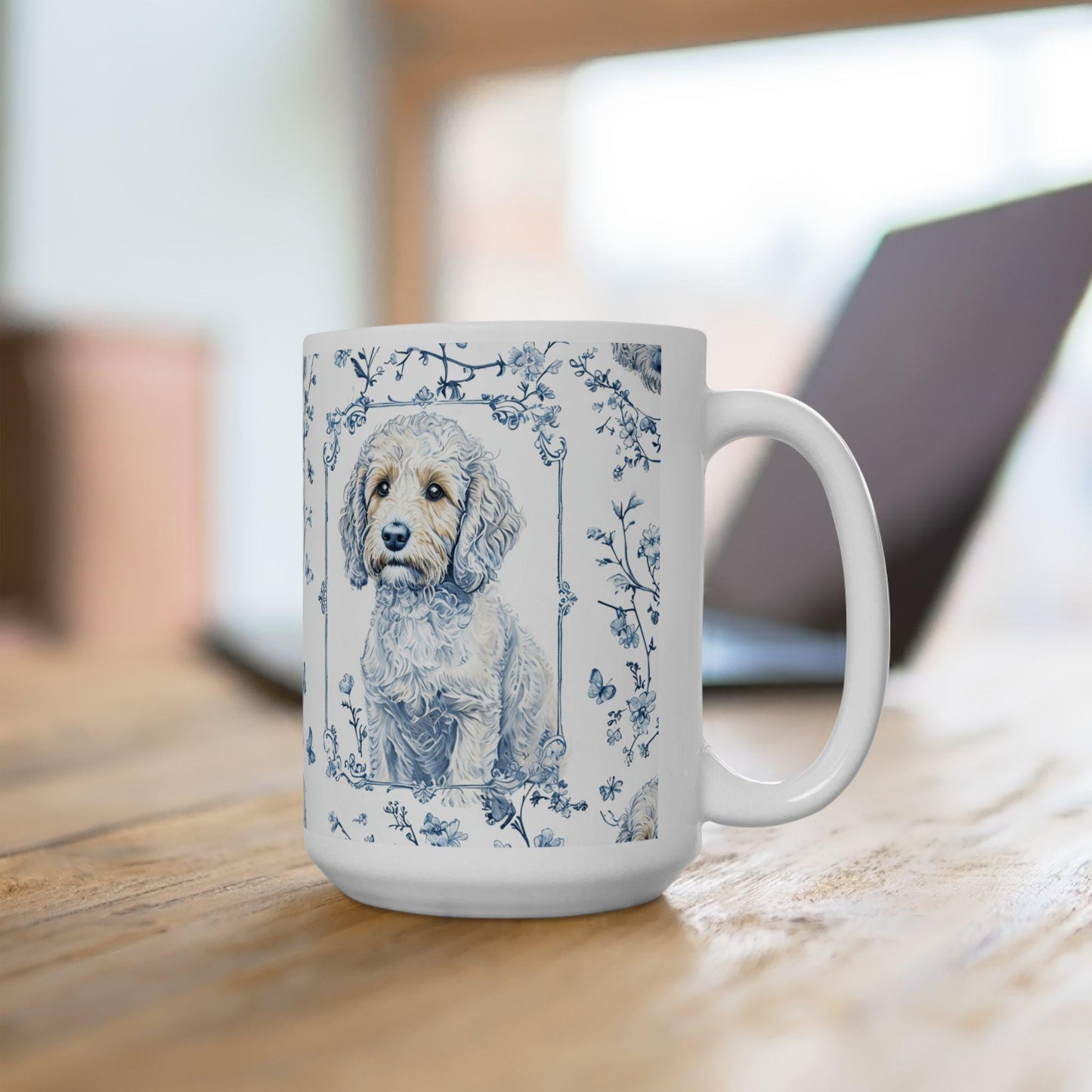 Coffee Mug, Blue Floral Puppy