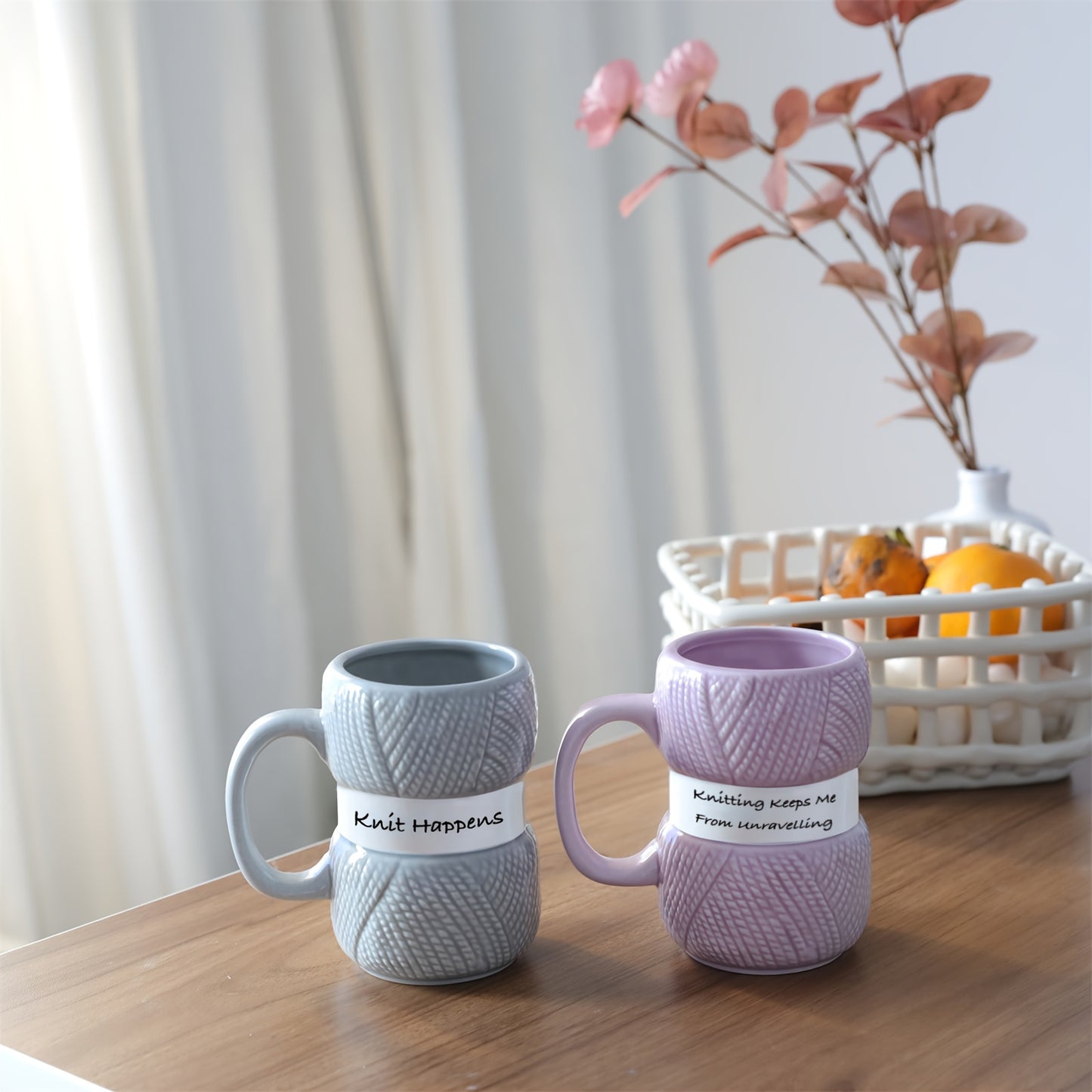 Unique Yarn Coffee Mug, Knitting
