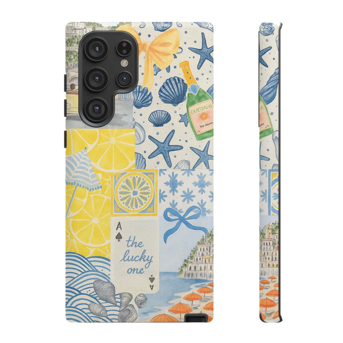 Coastal Collage Phone Case | Beach Shells, Starfish, Lemon, Scenic Travel | Italian Summer