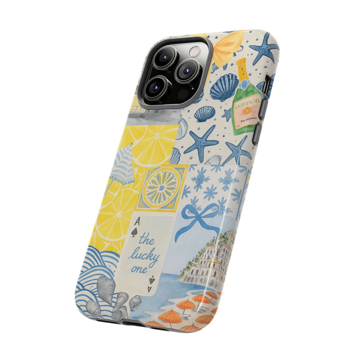 Coastal Collage Phone Case | Beach Shells, Starfish, Lemon, Scenic Travel | Italian Summer