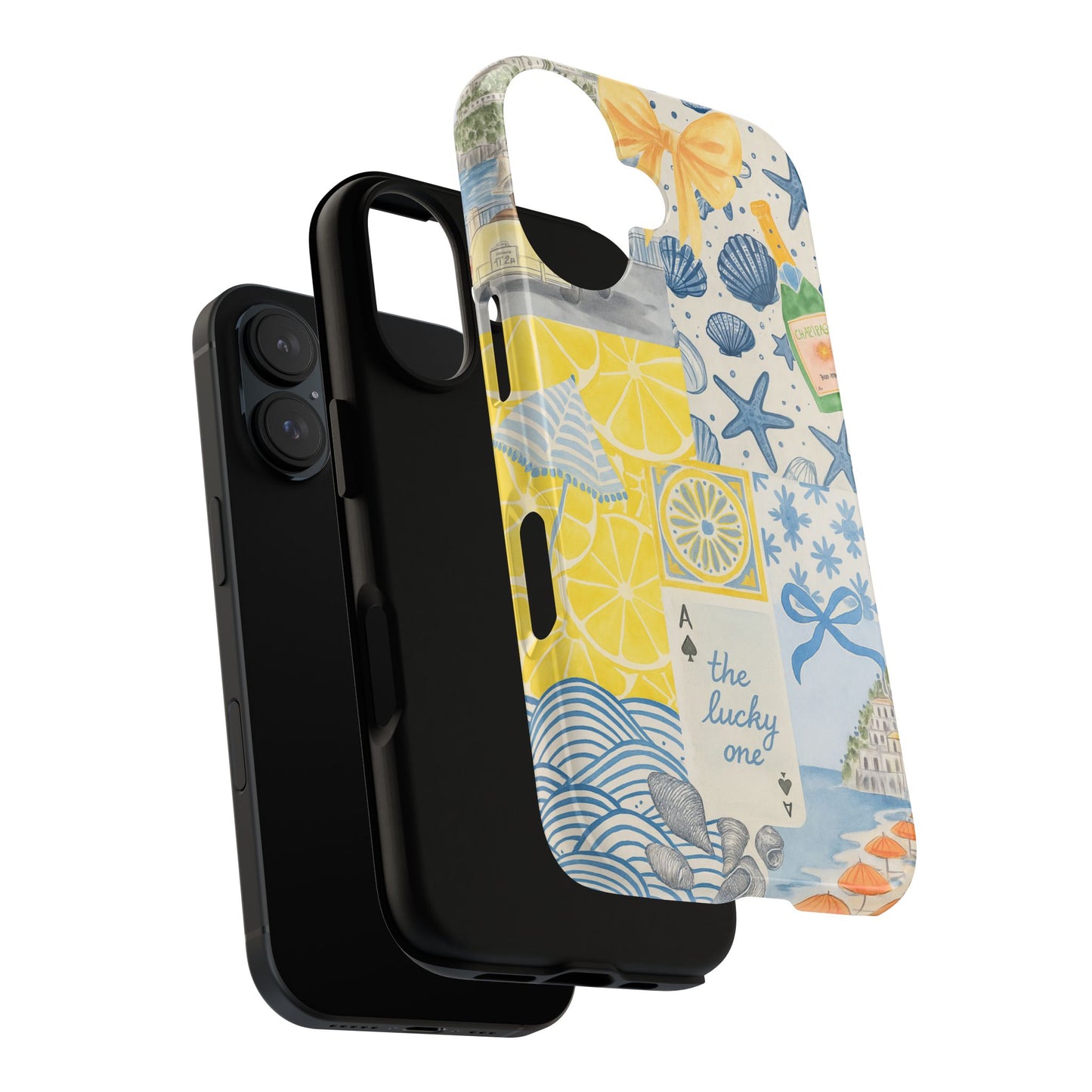 Coastal Collage Phone Case | Beach Shells, Starfish, Lemon, Scenic Travel | Italian Summer