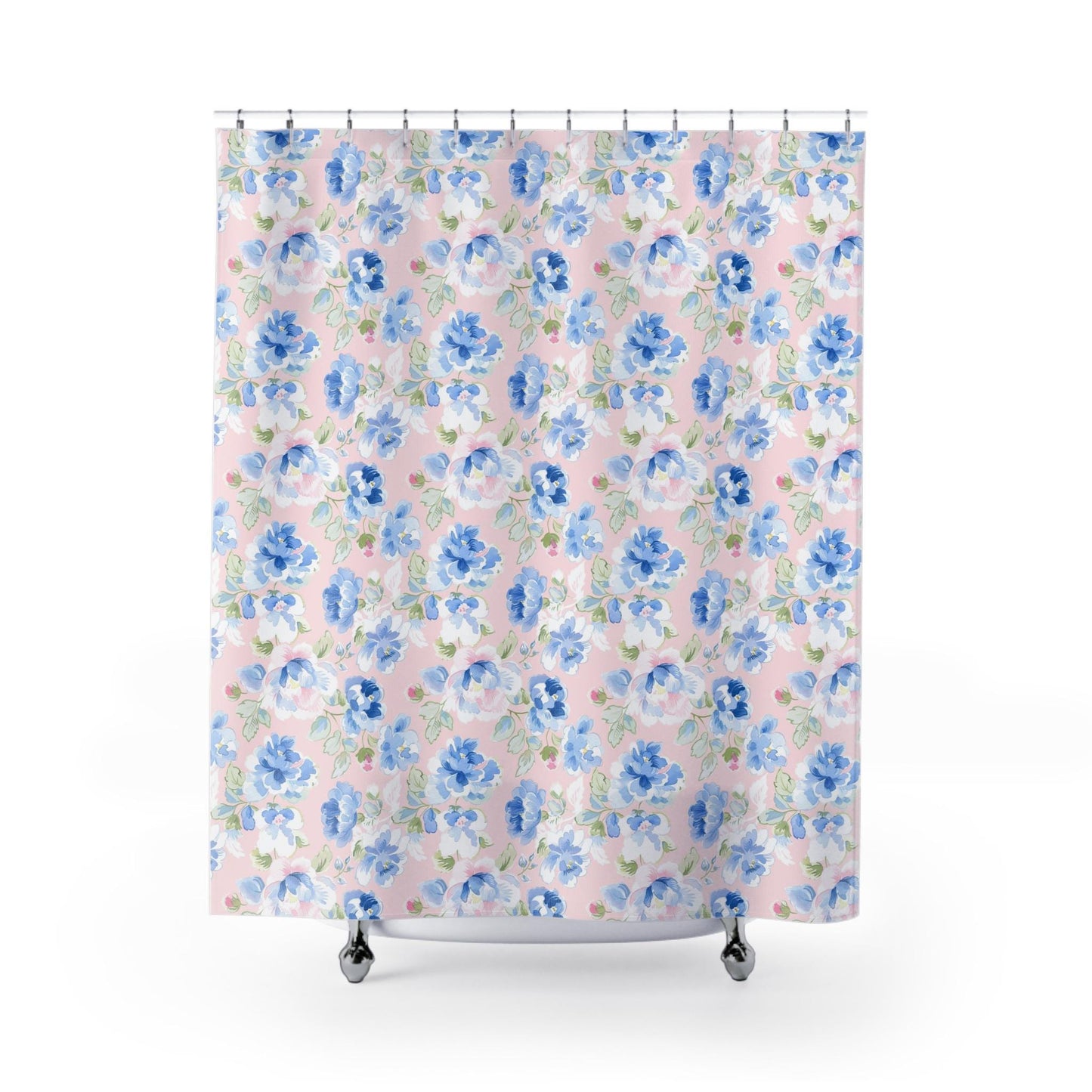 Custom Shower Curtain, Floral Pink and Blue