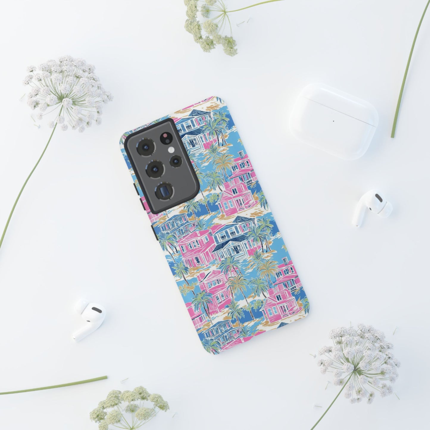 Tropical Beach Houses Tough Case | Palm Tree Coastal Phone Cover | iPhone 17