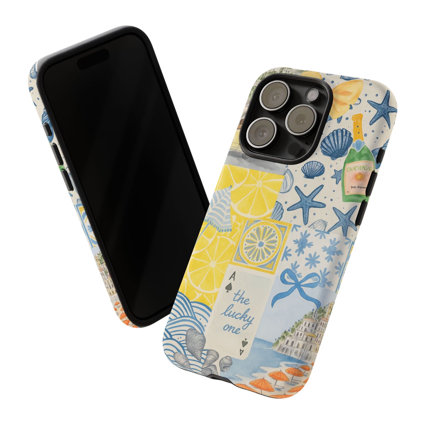 Coastal Collage Phone Case | Beach Shells, Starfish, Lemon, Scenic Travel | Italian Summer