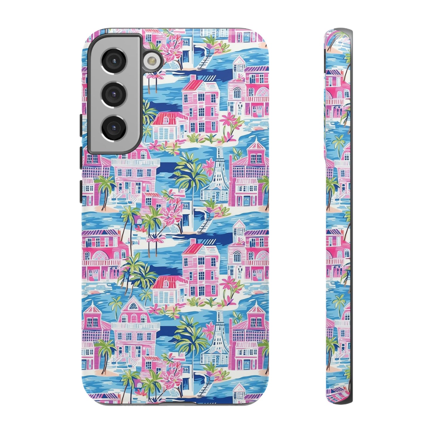 Pink Coastal Houses phone case | Tough Case | iPhone 17