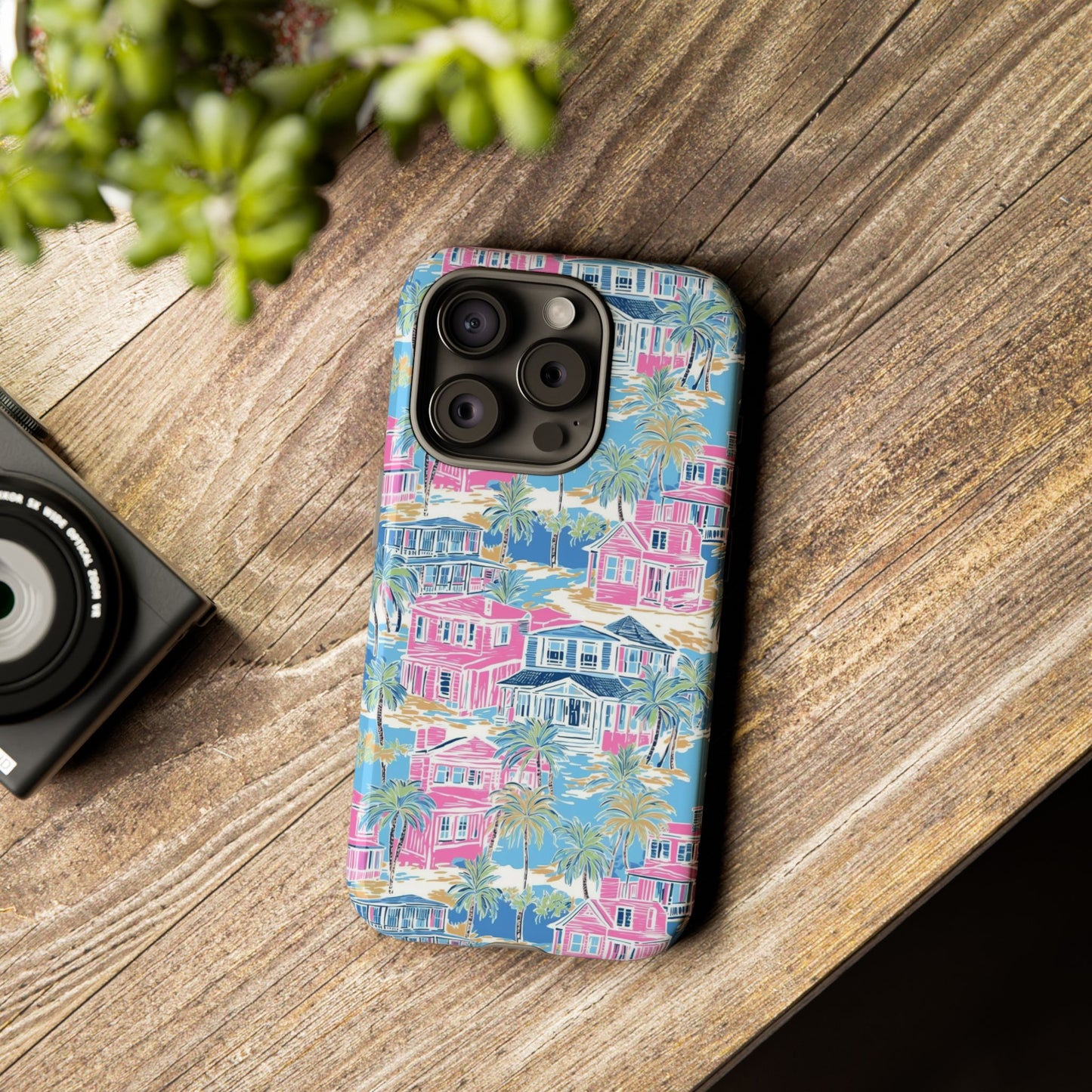 Tropical Beach Houses Tough Case | Palm Tree Coastal Phone Cover | iPhone 17