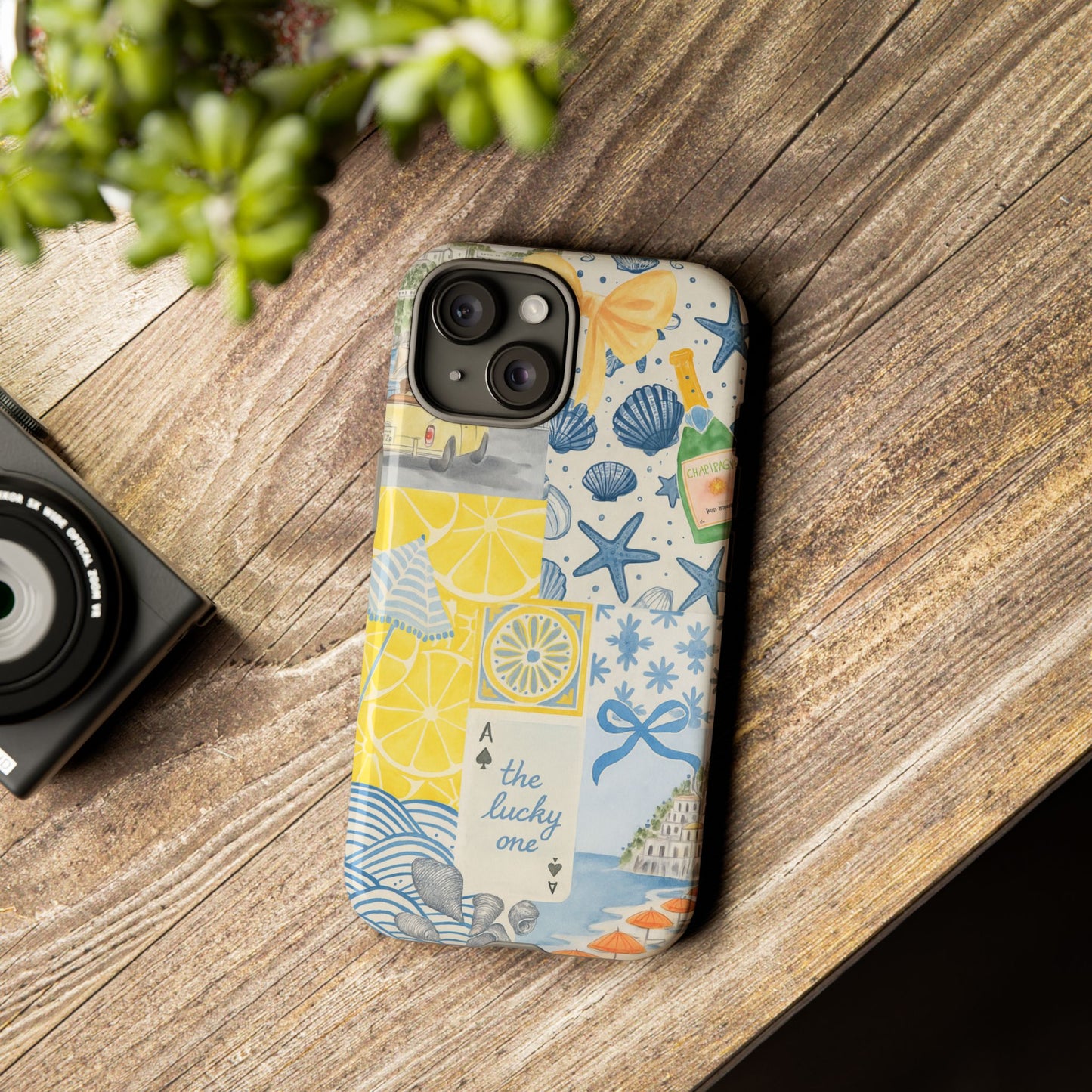 Coastal Collage Phone Case | Beach Shells, Starfish, Lemon, Scenic Travel | Italian Summer