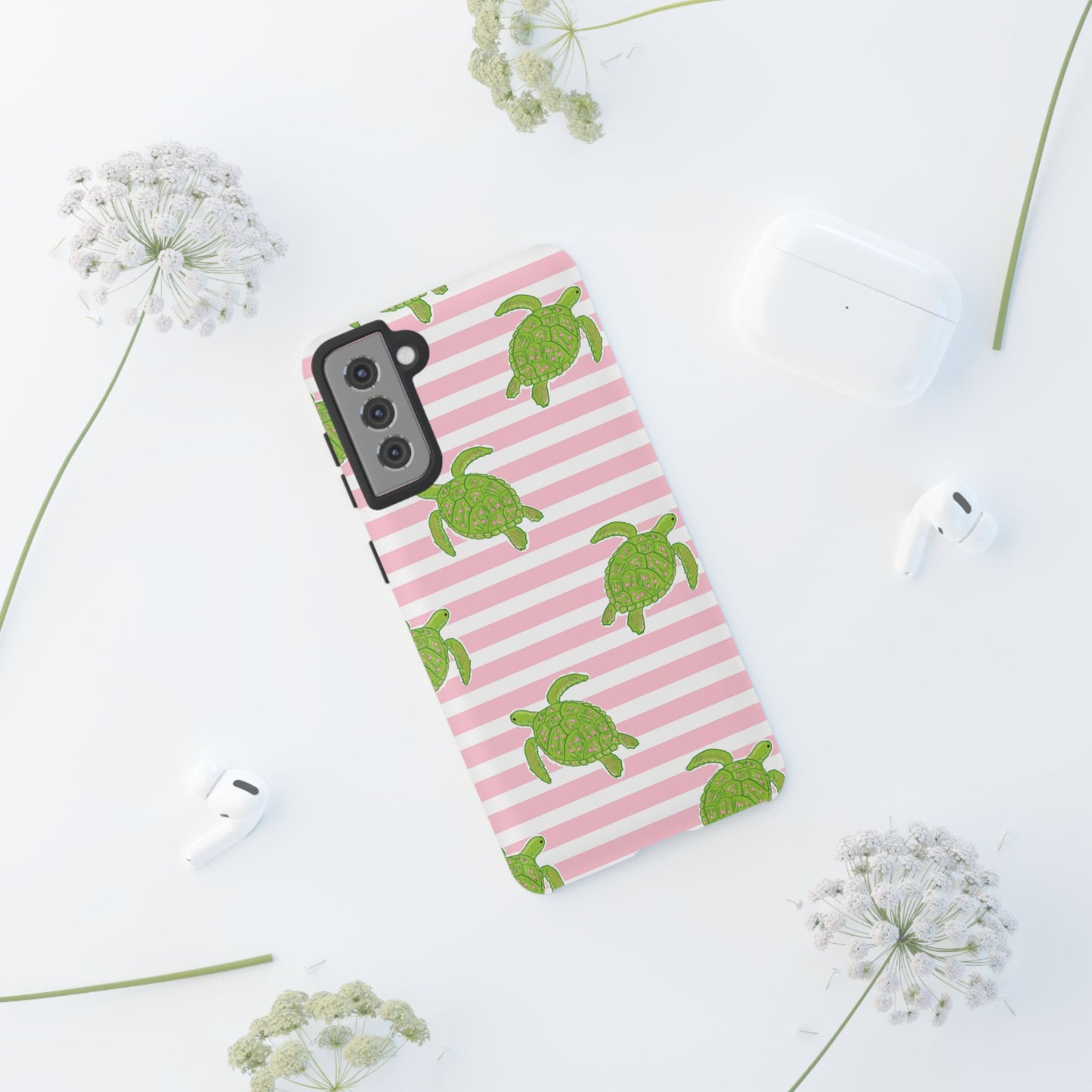 Green Sea Turtles Phone Case | Pink Stripes Tough Case | iPhone 17