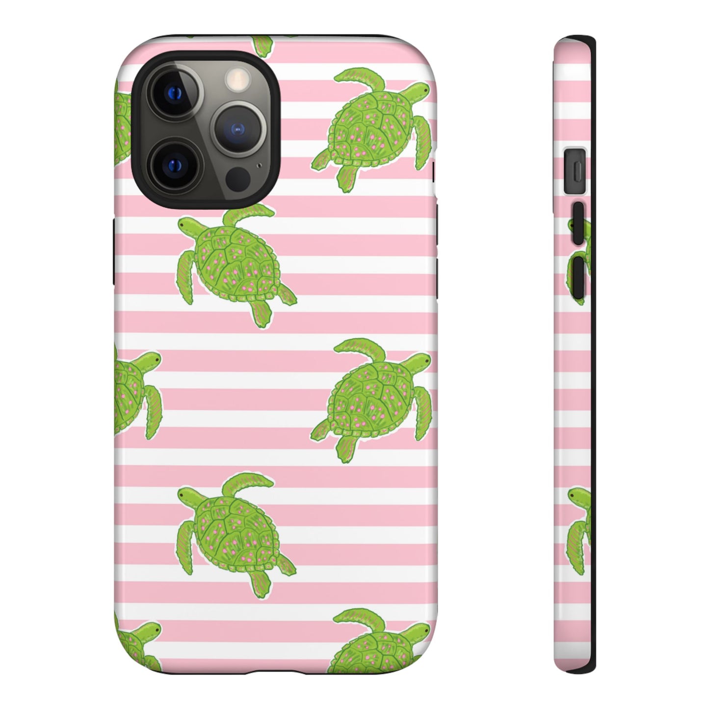 Green Sea Turtles Phone Case | Pink Stripes Tough Case | iPhone 17
