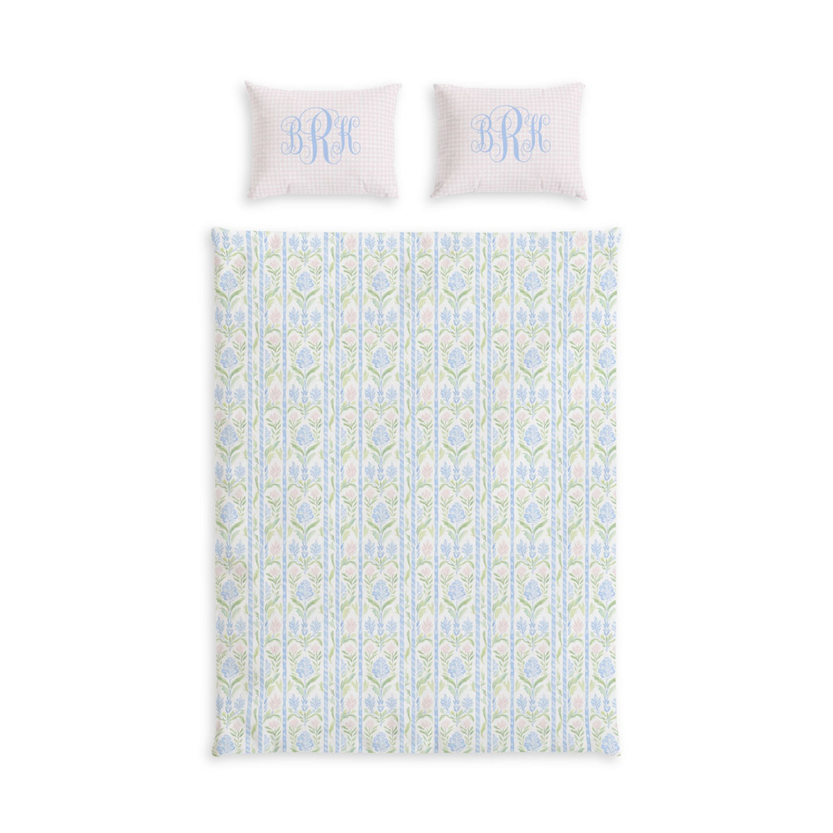 Blue Floral Cotton Duvet Cover Set with Pink Gingham Shams | Teen Girl Bedding