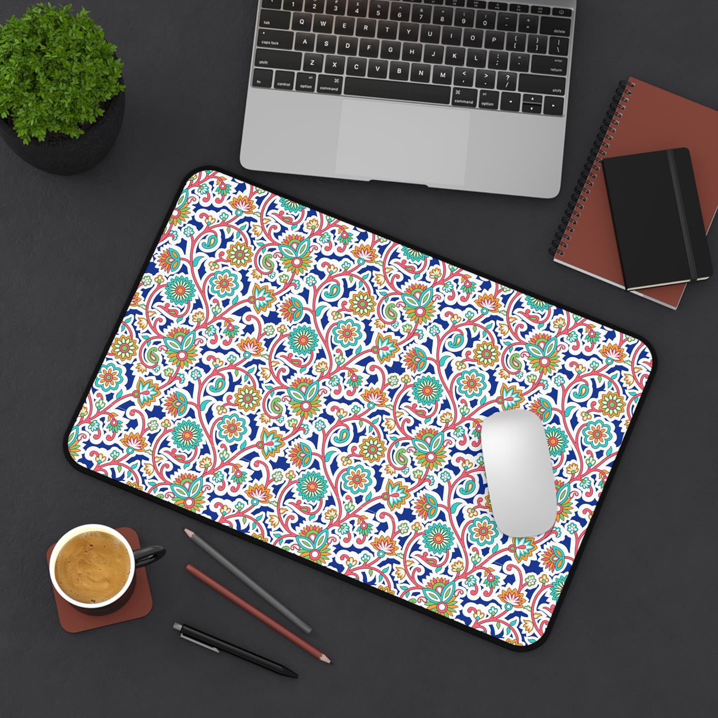 Art Deco Mosaic Desk Mat — Vintage Geometric Office Desk Pad