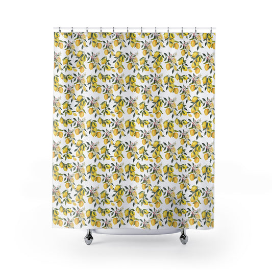 French Country Lemon Shower Curtain — Rustic Citrus Bathroom Decor