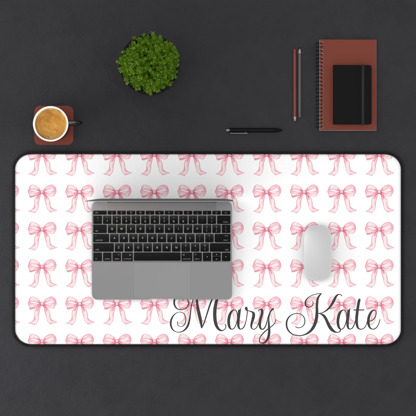 Personalized Pink Bow Desk Mat