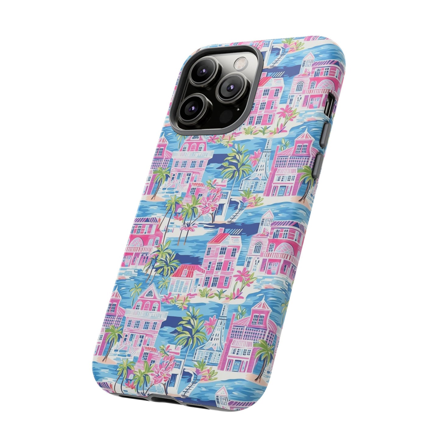 Pink Coastal Houses phone case | Tough Case | iPhone 17