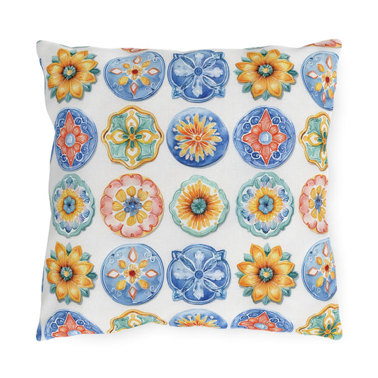 Bright Multicolor Abstract Tile Mosaic Outdoor Pillows