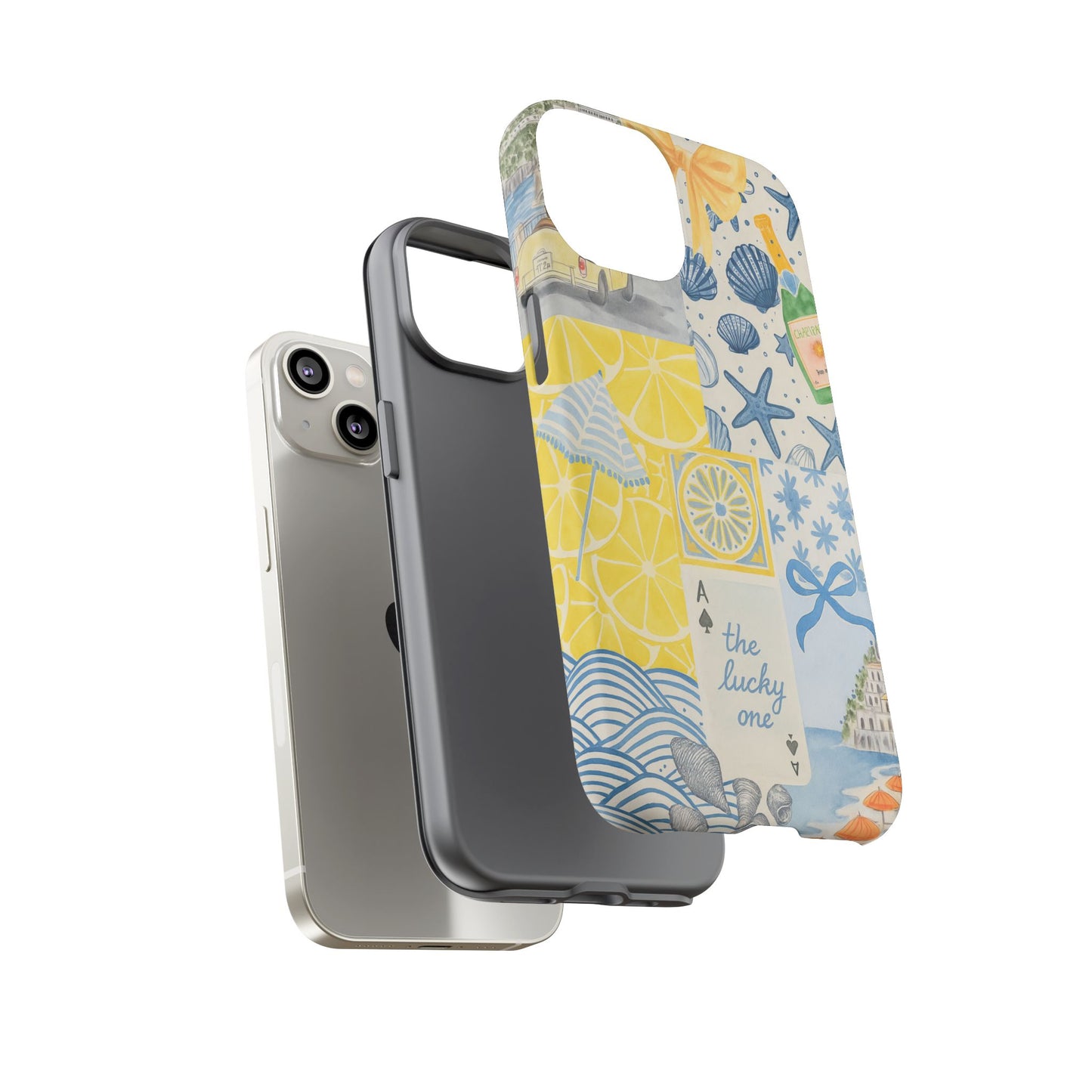 Coastal Collage Phone Case | Beach Shells, Starfish, Lemon, Scenic Travel | Italian Summer