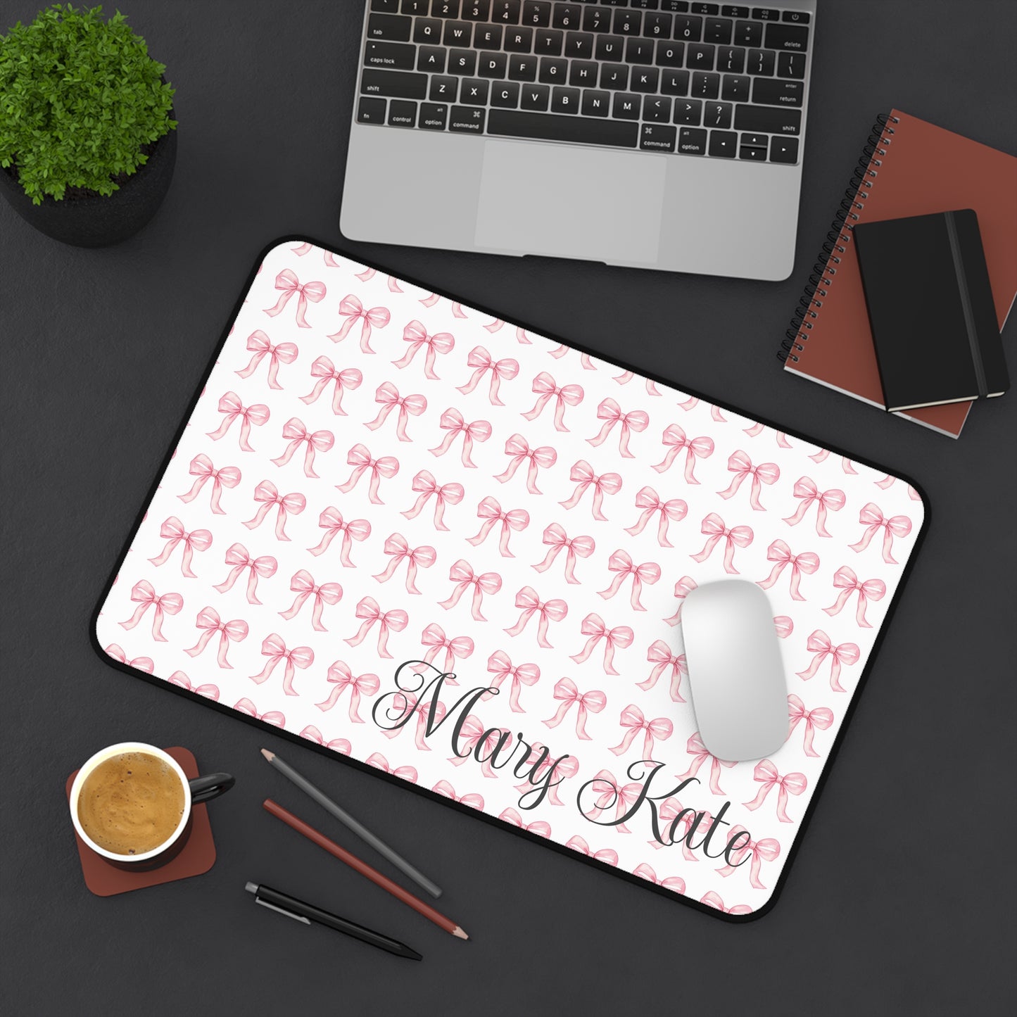 Personalized Pink Bow Desk Mat