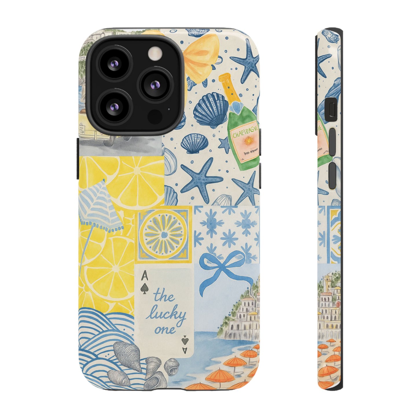 Coastal Collage Phone Case | Beach Shells, Starfish, Lemon, Scenic Travel | Italian Summer